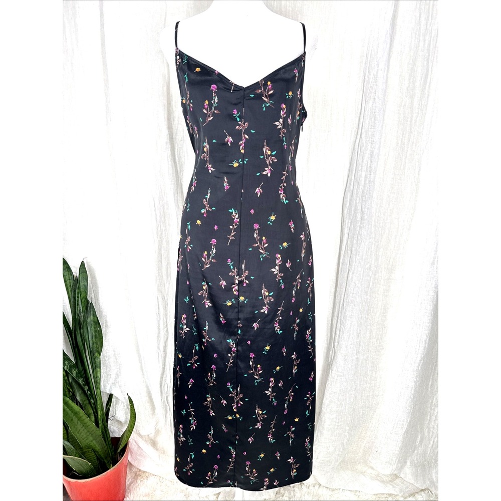 Black Satin Midi Slip Dress M Whimsigoth Dark Cottage Romantic Fairy Grunge 90s